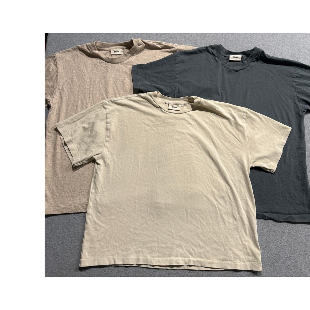 Elwood Mens Boxy Heavyweight T-Shirt 3 Pack Tan, Green/Blue Medium Streetwear